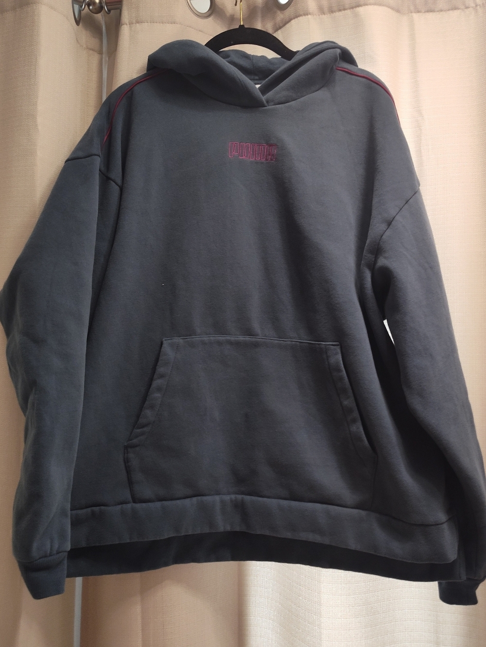 Puma Women's Blue Gray Hoodie with Pink Logo Trim XXL